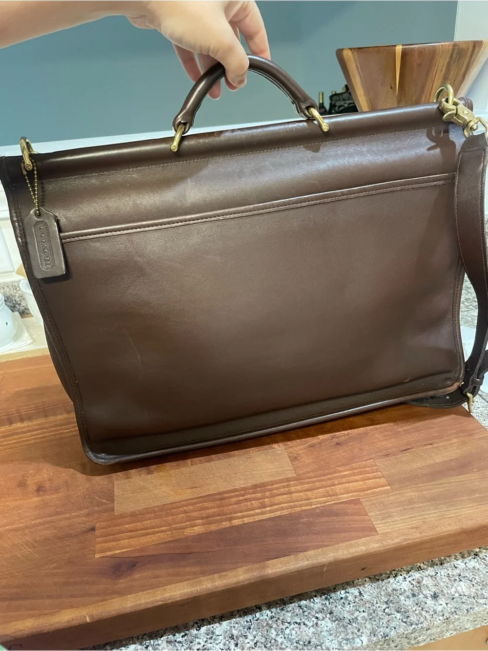 Coach Dark Brown Leather Messenger Satchel with Gold Hardware